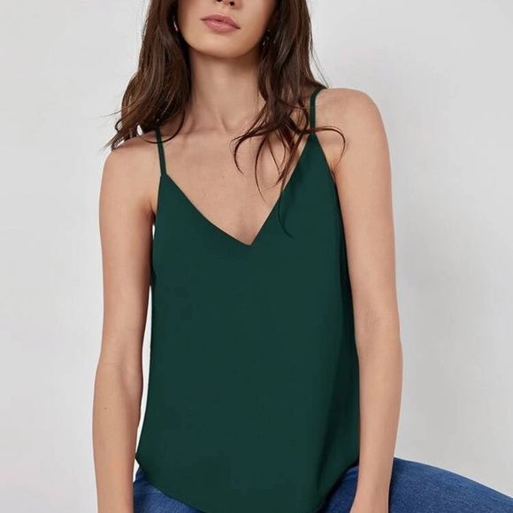 Minimalist dressy tank top v neck cami green - Picture 3 of 14